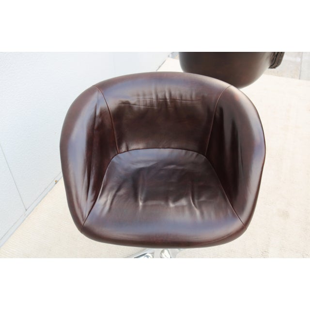 1960 Mid-Century Modern Burke Division Brown Leather Swivel Bucket Chairs, a Pair For Sale - Image 12 of 18