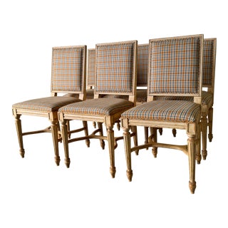 Vintage Louis Xvi- Style Upholstered Dining Chairs - Set of 6 For Sale