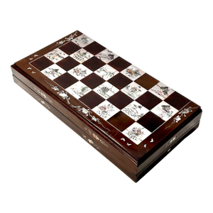 Vintage Chinese Black Lacquer & Mother-of-Pearl Inlaid Folding Chess Board