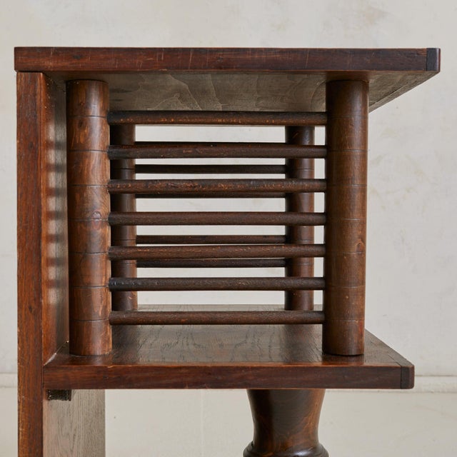 French Spool‑Detail Oak Side Table in the Manner of Charles Dudouyt, 1940s For Sale - Image 9 of 10