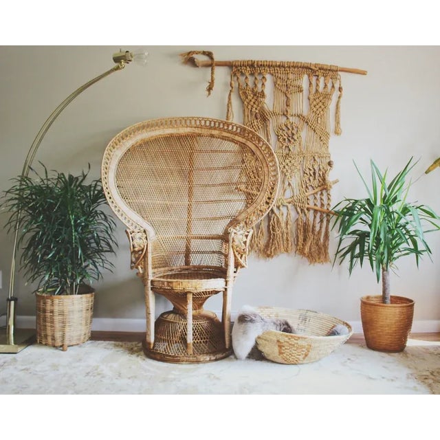 1960s Orange Large Coiled Seagrass and Rattan Basket For Sale - Image 9 of 10