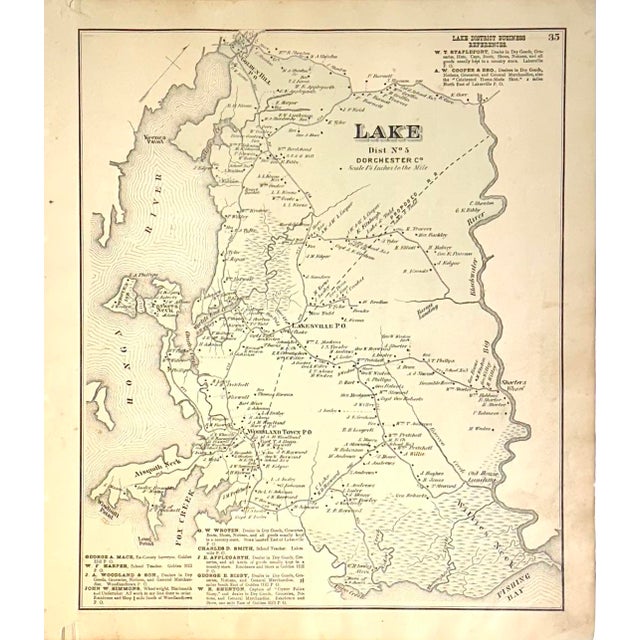 Original engraving map of the Lakes area of Dorcester County, Maryland from the "Atlas of Talbot & Dorchester Counties” by...