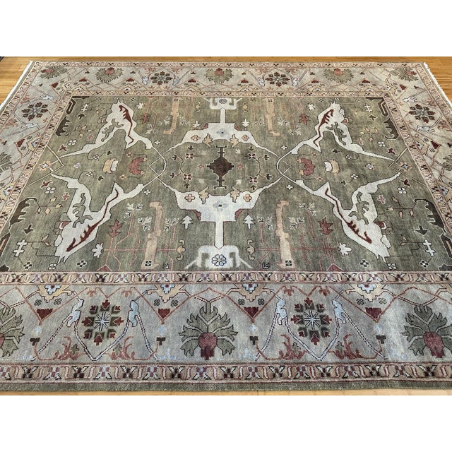 1990s 1990s Ziegler Persian Style Wool Green Field With Beige Botanical Border Rug 9x12 For Sale - Image 5 of 10