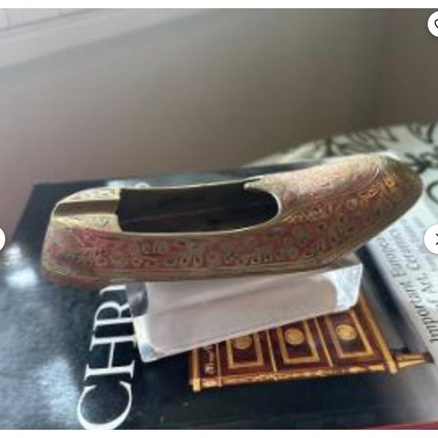 Indian Vintage Brass Indian Shoe | Hand Carved Ashtray or Incense Holder For Sale - Image 3 of 8