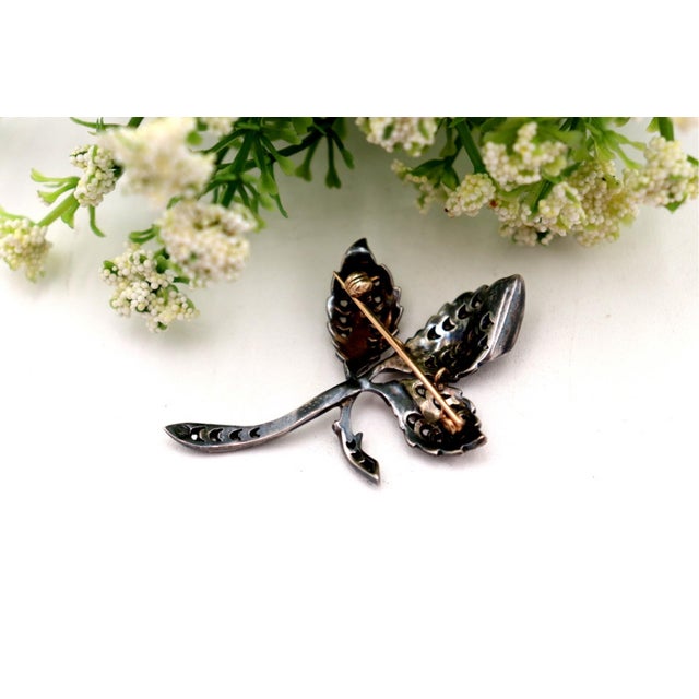 Gold and Silver Brooch with Diamond Chips For Sale - Image 3 of 6