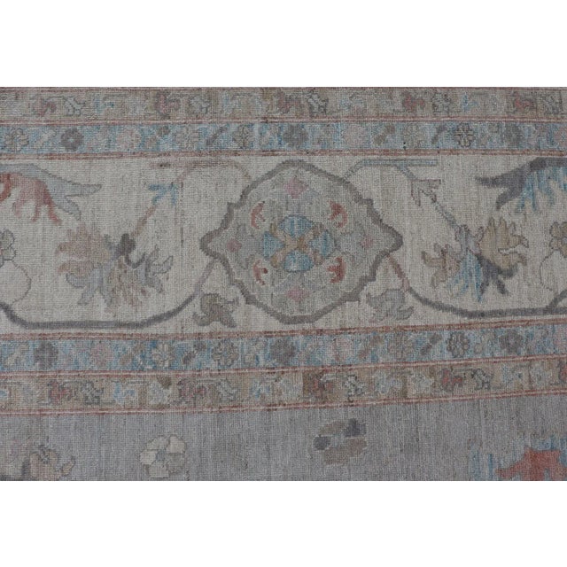 2020s Large Oushak Rug With Floral Motifs & Muted Colorful Tones on Neutral Background For Sale - Image 10 of 13