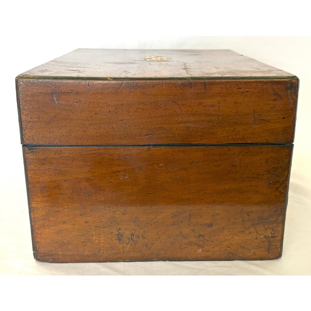Antique English Burlwood Writing Box With Blue Velvet Lining and Mother-of-Pearl Inlay For Sale In West Palm - Image 6 of 12