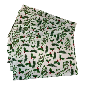 Vintage Americana Botanical Motif Christmas Placemats - Set of 6.