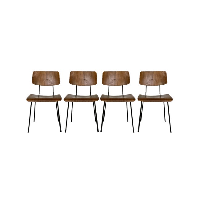Teak and Steel Dining Chairs by Tjerk Reijenga for Pilastro, 1950s-1960s, Set of 4 For Sale