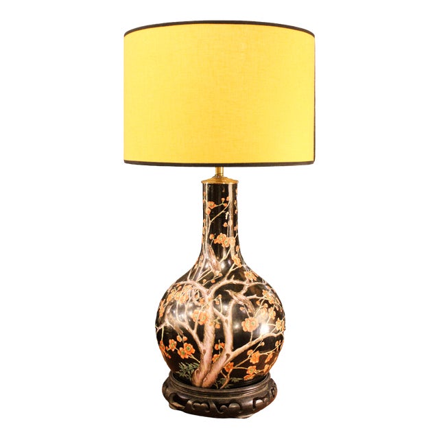 Japanese Porcelain Cherry Blossom Lamp, 1950s For Sale