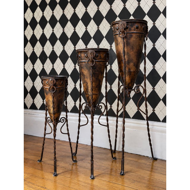 Floor Brutalist Primitive Totemic Tall Metal Vessels on Forged Stands For Sale In Boston - Image 6 of 6