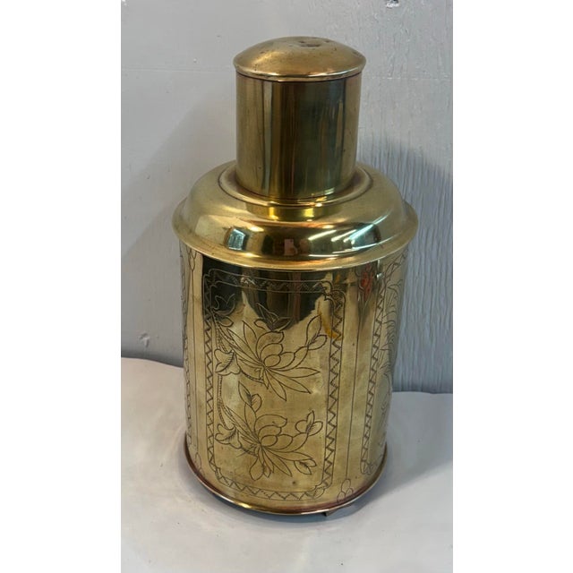 Brass Vintage Etched Brass Asian Tea Caddy For Sale - Image 8 of 12