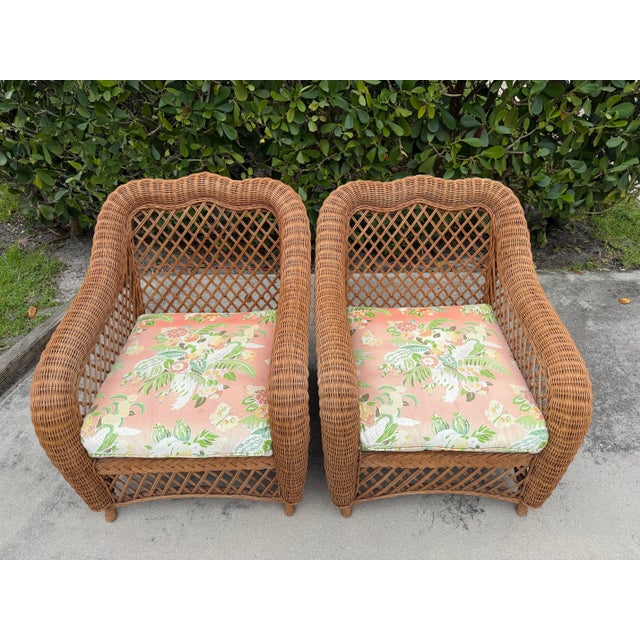Vintage Palm Beach Style Rolled Arm Wicker Lounge Chairs – A Pair For Sale - Image 11 of 12
