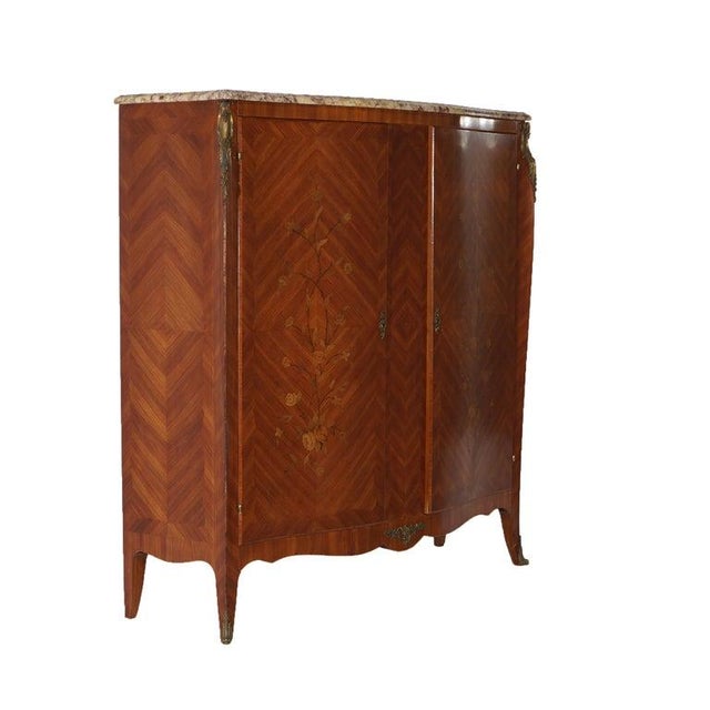 Antique French Kingwood, Marble & Satinwood Marquetry Armoire C1910 For Sale - Image 4 of 18