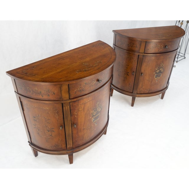 Drexel Pair of Adams Style Hand Painted Cherry Demi Lune Dressers Sideboards Consoles For Sale - Image 4 of 12