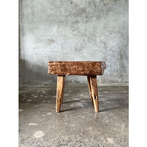 Small Organic Blond Asian Teak Quadripod Bench, Sepuluh For Sale - Image 6 of 18