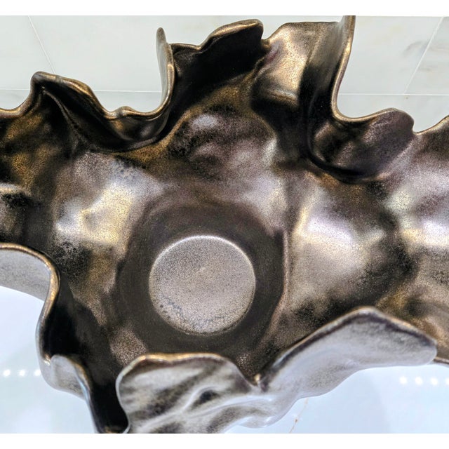 Bronze Global Views Meteor Bowl, Medium 22" Handcrafted Glazed Ceramic, Portugal For Sale - Image 8 of 11