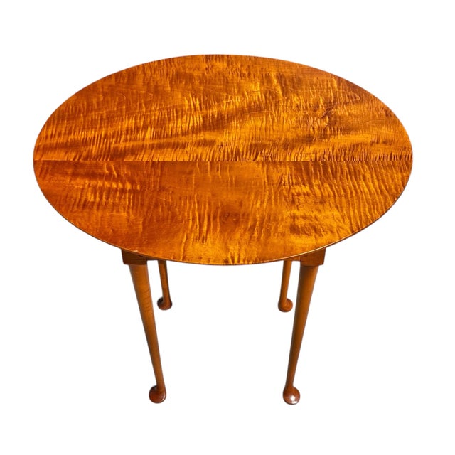 Late 20th Century Late 20th Century Eldred Wheeler Tiger Maple Small Oval Tea Table For Sale - Image 5 of 12