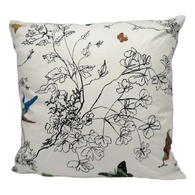 Schumacher Birds and Butterflies Throw Pillow Cover For Sale