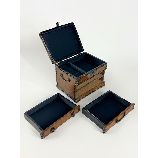 Vintage Nailhead Lacquered Parchment Jewelry Chest For Sale - Image 9 of 11