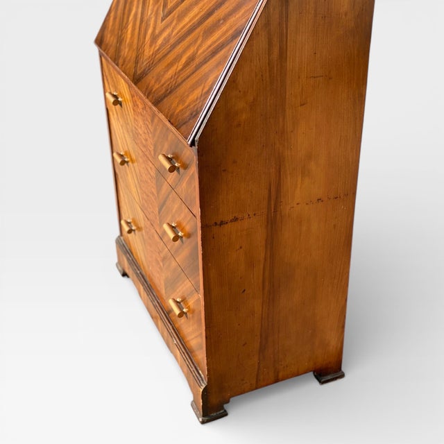 White Art Deco Secretary Desk With Drop-Front Writing Surface and Chevron Veneer, 1930s For Sale - Image 8 of 12