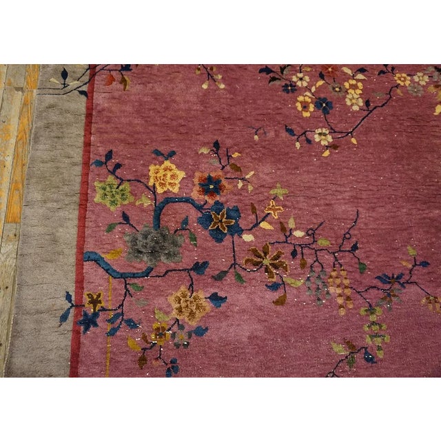 Textile 1920s Purple Floral Antique Chinese Art Deco Carpet 6' X 8'10" Handknotted Wool Rug For Sale - Image 7 of 15