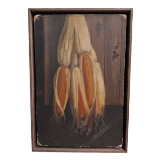 Folk Art Oil Painting of Corn American C 1940 For Sale
