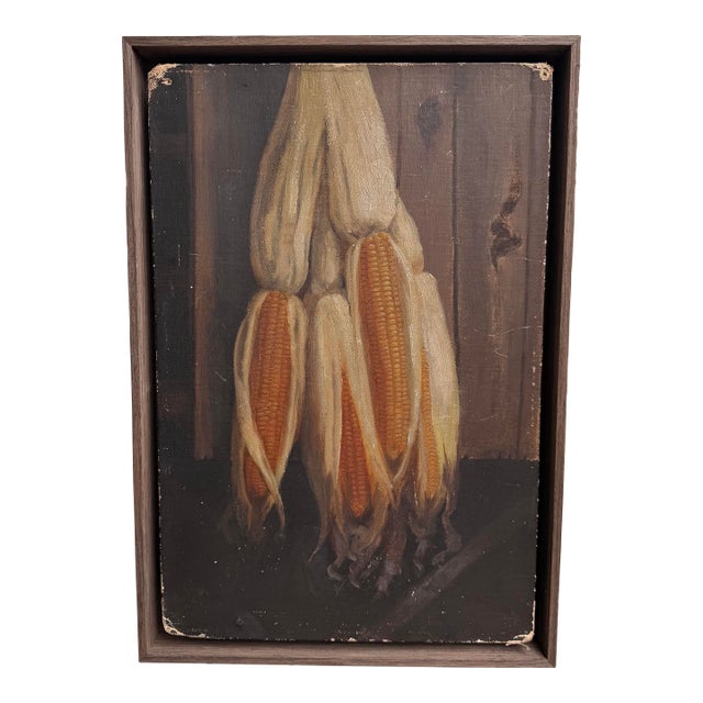 Folk Art Oil Painting of Corn American C 1940 For Sale