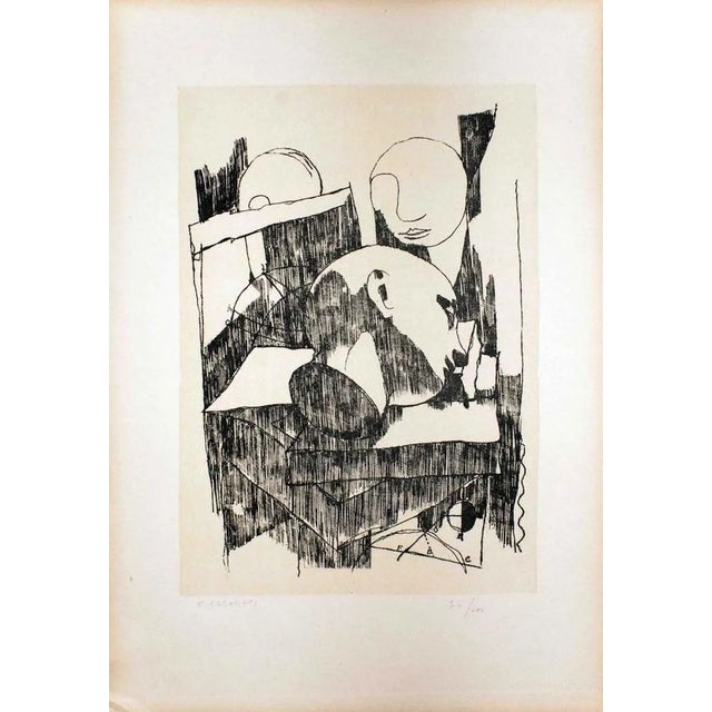 Faces - Original Lithograph by Felice Casorati - 1946 1946 For Sale