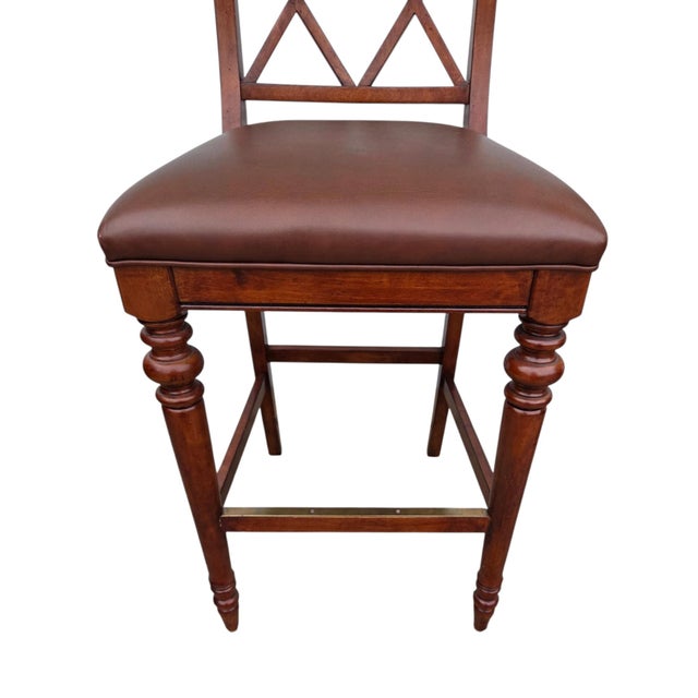 Wood Pair of Vintage Ethan Allen British Classics Crossback Barstools Armchairs Empire Style For Sale - Image 7 of 14