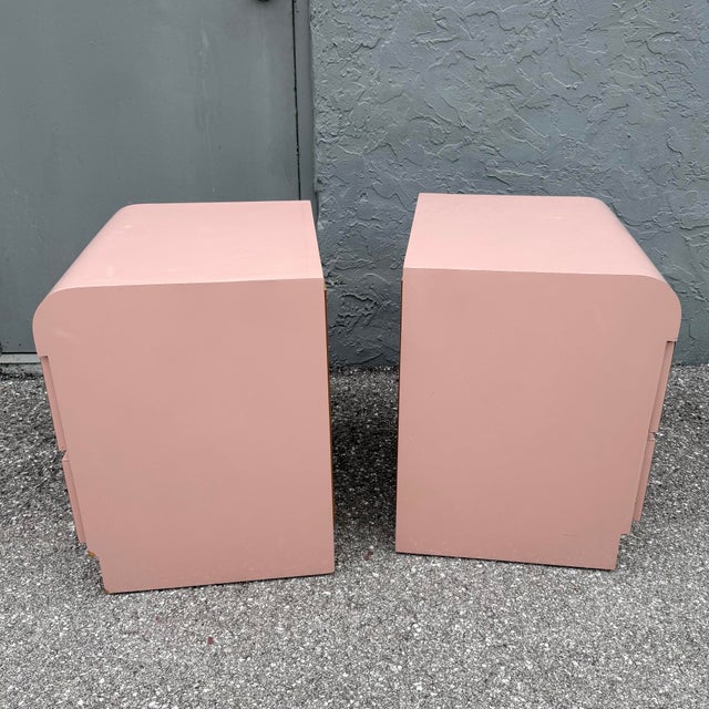 Postmodern Pink Gloss Laminate Waterfall Nightstands - A Pair For Sale - Image 4 of 8