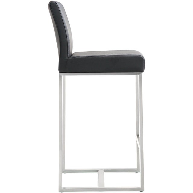 Transitional Denmark Black Vegan Leather & Steel Counter Stools - Set of 2 For Sale - Image 3 of 12