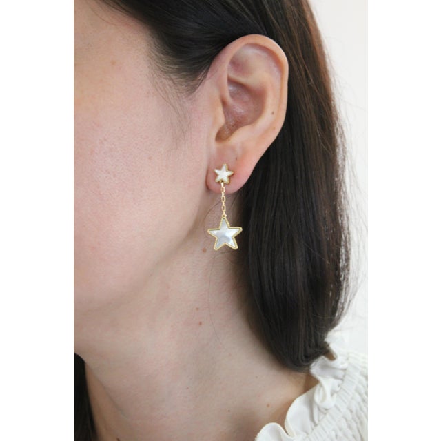 White Silvery White Pearl Star Galaxy Celestial Constellation Zodiac 18k Gold Earrings, A Pair For Sale - Image 8 of 8