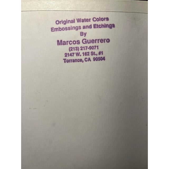 1990s Vintage Hand Colored White Cat Etching by California Artist Marcos Guerrero, Framed For Sale - Image 4 of 8