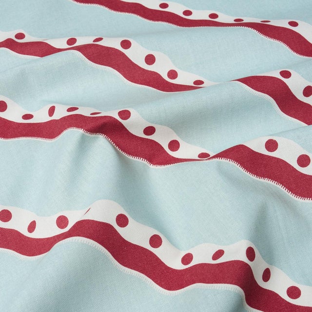 Schumacher SAMPLE - Schumacher Rousseau Stripe Fabric In Rouge & Sky For Sale - Image 4 of 5