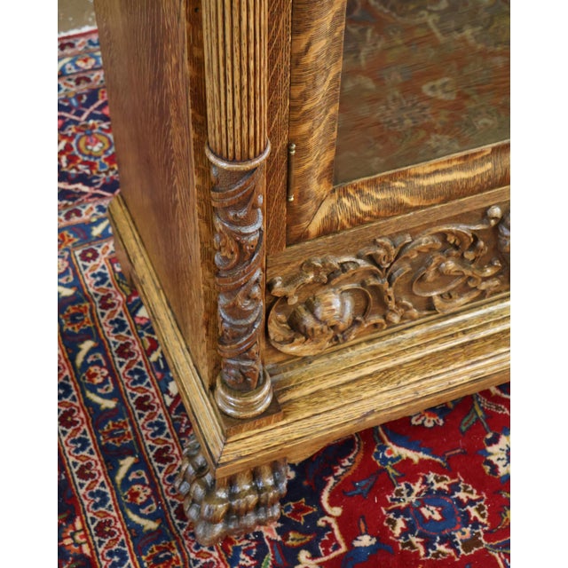 Late 19th Century Figural Carved Tiger Oak China Cabinet by Aj Johnson Chicago For Sale - Image 12 of 15