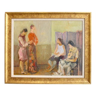 Alberto Chiancone, The Dressmaker's Workshop, 1960s, Oil Painting on Canvas, Framed For Sale