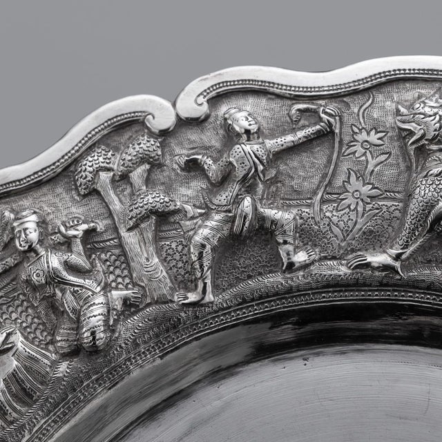 Metal Antique Burmese Royal Silver Repoussé Dish by Ava & Mandalay, 1890 For Sale - Image 7 of 18