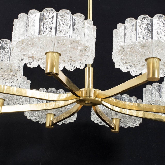 Large Chandelier, Orrefors attributed, Sweden, circa 1960. Crystal bawls on brass hardware. Existing wiring, rewiring...