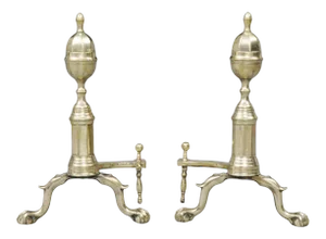 Antique American Brass Andirons, Circa 1820
