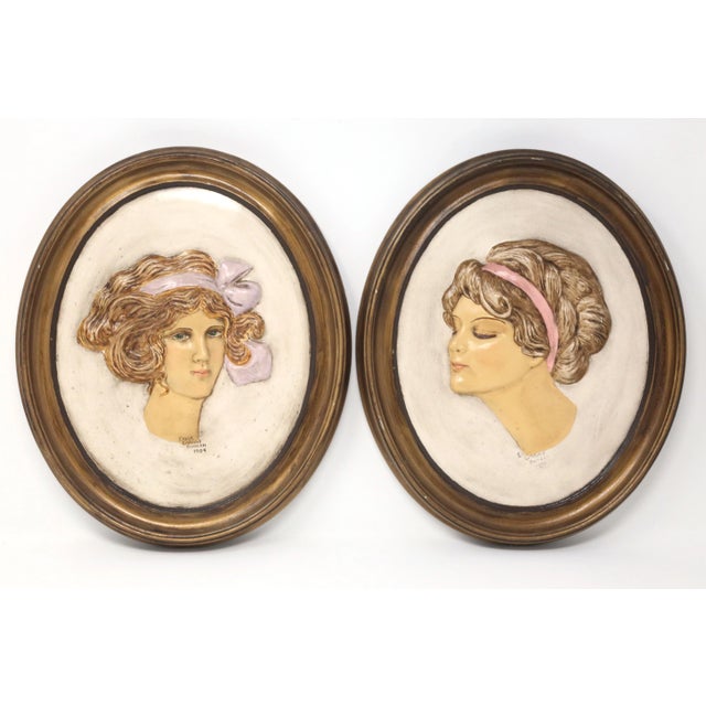 Vintage Chalkware Gibson Girl Decorative Wall Plaques - Set of 2 For Sale - Image 13 of 13