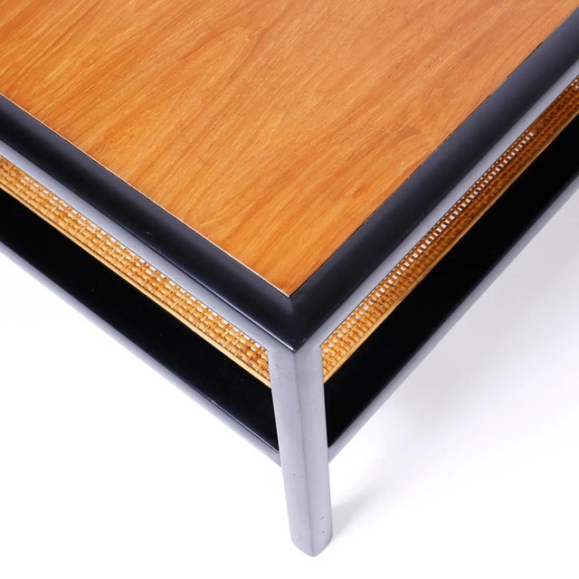 Mid 20th Century Square Two-Tiered Coffee Table with Caning For Sale - Image 5 of 8
