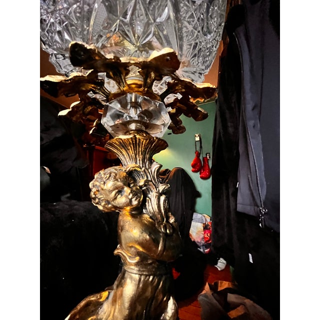 Vintage French Hollywood Regency Gold Cherub Crystal Glass Globe Table Lamp For Sale - Image 11 of 11