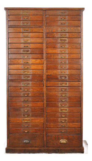 Antique 48 Drawer Oak Office Storage Cabinet