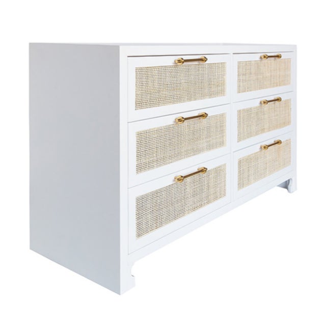 Contemporary Matthew Izzo Home Carla Matte White Canvas and Caned Chest of Drawers For Sale - Image 3 of 8