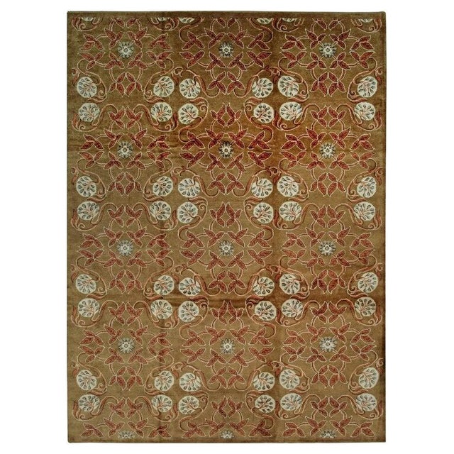 9x12 Brown Hand-Knotted Wool Floral Trellis Motif European Modern Carpet Rug For Sale In New York - Image 6 of 6