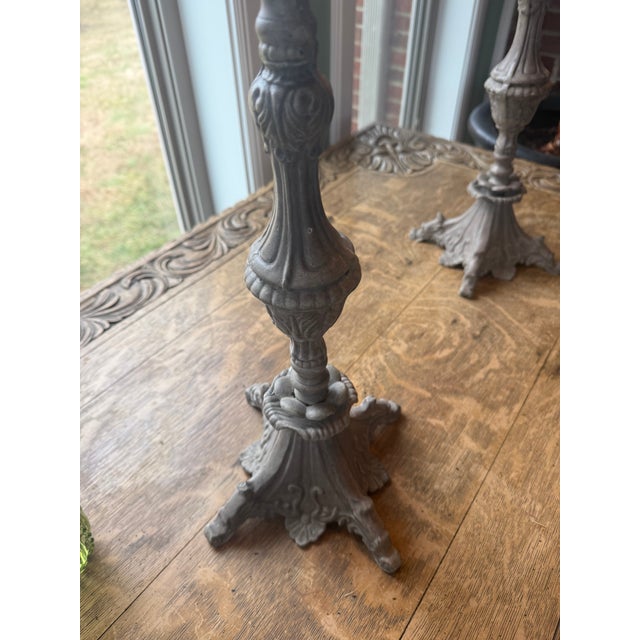 Gray Late 20th Century Victorian Cast and Crystal 5-Candle Candelabras For Sale - Image 8 of 9
