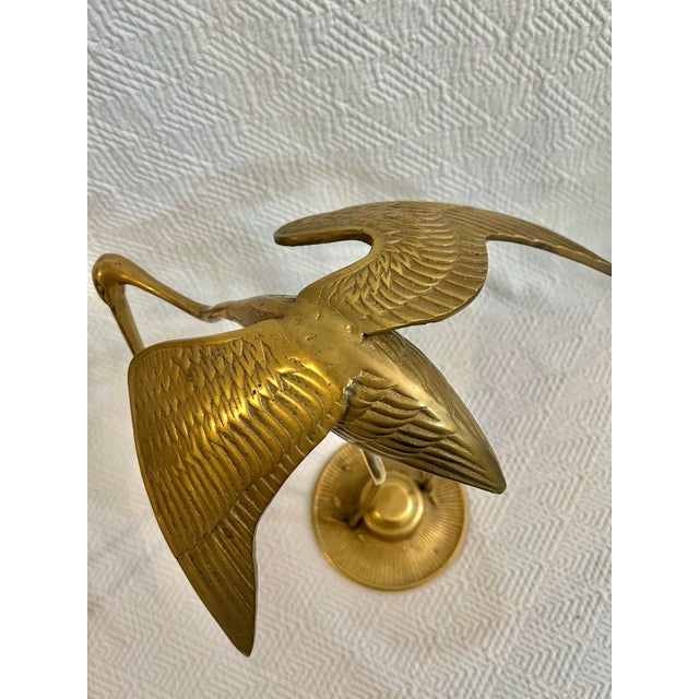 Mid 20th Century Mid 20th Century Hollywood Regency Chinoiserie Brass Crane Sculptures - A Pair For Sale - Image 5 of 11