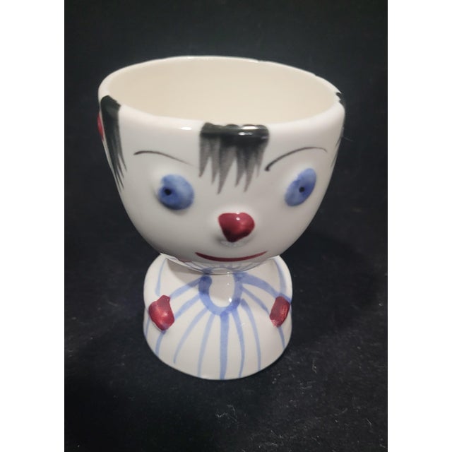 American Vintage Boy & Girl Egg Cups Salt Pepper Shakers Japan Kitsch 1950 Fun Set Blue Pink - Set of 4 For Sale - Image 3 of 12