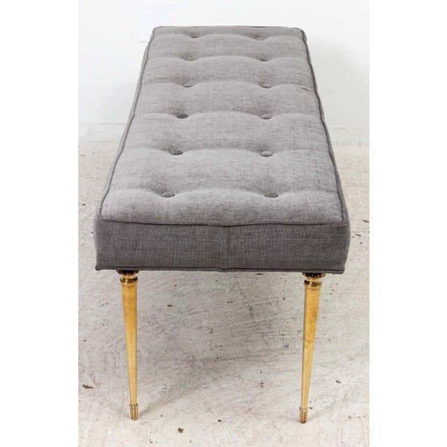 Italian Italian Long Bench, Solid Brass Legs, Chenille Upholstery, 1950s For Sale - Image 3 of 8
